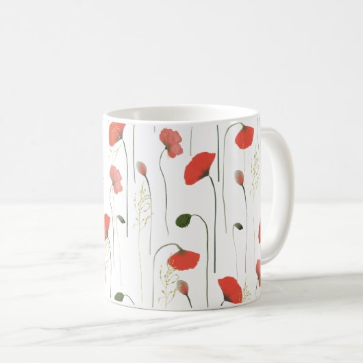Hübsches Girly Poppies Blumenmuster Kaffeetasse (VorderseiteRechts)