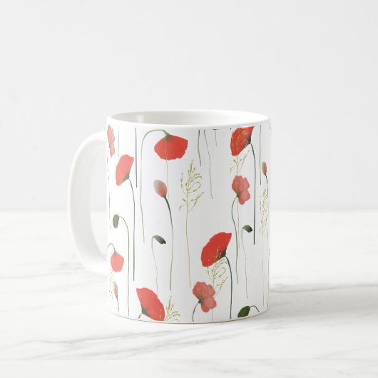 Hübsches Girly Poppies Blumenmuster Kaffeetasse (Vorderseite Links)