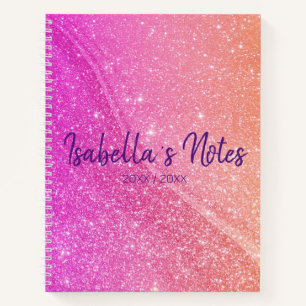 Hübsches Glitter Rosa-Orange-SpiralNotebook Notizblock