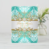 Hübsches Gold Aquamariner Vintager Glamour Quincea Einladung (Stehend Vorderseite)