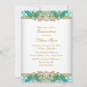 Hübsches Gold Aquamariner Vintager Glamour Quincea Einladung (Rückseite)