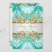 Hübsches Gold Aquamariner Vintager Glamour Quincea Einladung (Vorne/Hinten)