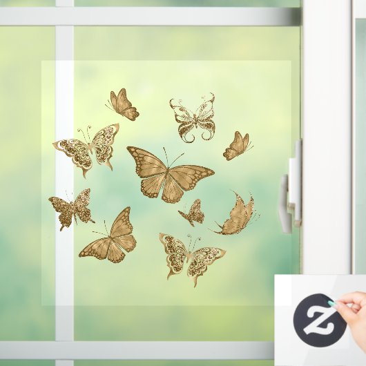 Hübsches Gold Butterfly Clear Window Cloning Fensteraufkleber (Zuhause)
