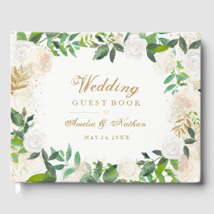 Hübsches Gold Floral Wreath Wedding Gästebuch
