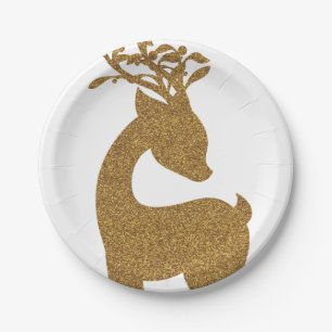 Hübsches Gold Glitter Weihnachts-Rentier-Feiertag Pappteller