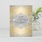 Hübsches Gold & Silver Damask Princess Baby Dusche Einladung (Stehend Vorderseite)