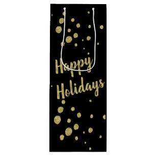 Hübsches Gold Sparkle Happy Holidays Schwarzer We Geschenktüte Für Weinflaschen