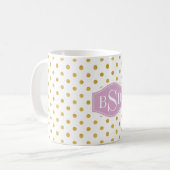 Hübsches Gold und weißes Polkapunktmustermonogramm Tasse (Vorderseite Links)