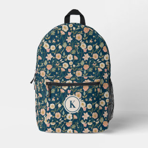 Hübsches goldenes Blumenmuster Marineblau Monogr Bedruckter Rucksack