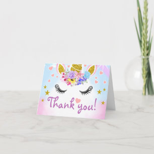 Hübsches goldenes Glitter-Einhorn mit Blumen Dankeskarte