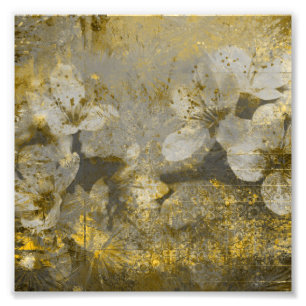 Hübsches GoldFlecked BlumenGrayscale Fotodruck
