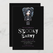 Hübsches Gothisches Mädchen im Schwarzen Halloween Einladung (Vorne/Hinten)