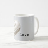Hübsches Grau Falsche Spitze Weißes Herz Kaffeetasse (VorderseiteRechts)