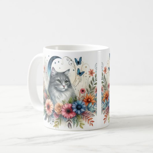 Hübsches graues Katapult mit Blume Tasse (Vorderseite Links)