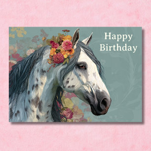 Hübsches graues Pferd und Blumen Floral Geburtstag Karte