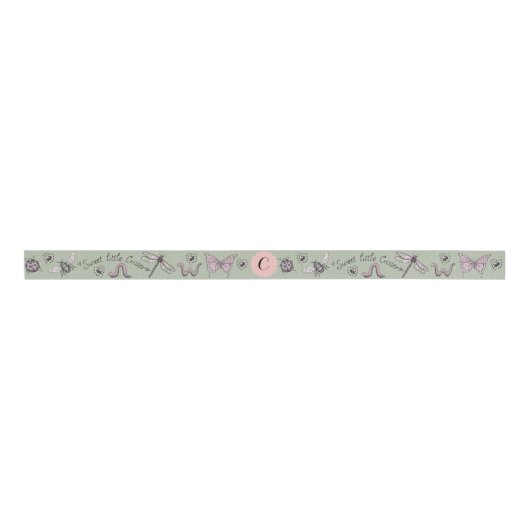 Hübsches graues und rosa Girly-Insekt-Monogramm Ripsband (Vorderseite)