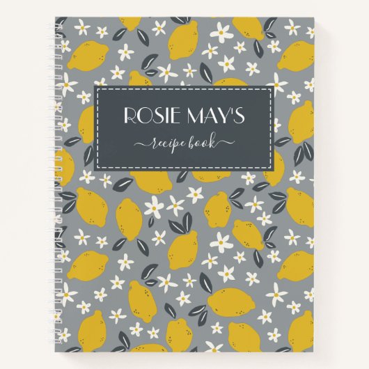 Hübsches Graugelbes Zitronenmuster Rezept Buch (Vorderseite)