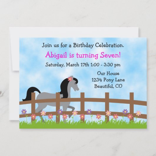 Hübsches Graupferd mit Blume Einladung zum Geburts (Vorderseite)