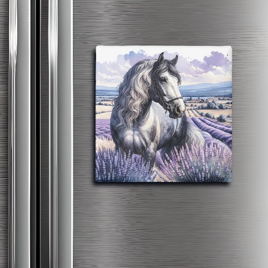 Hübsches Graupferd Stehend in Lavendel Magnet