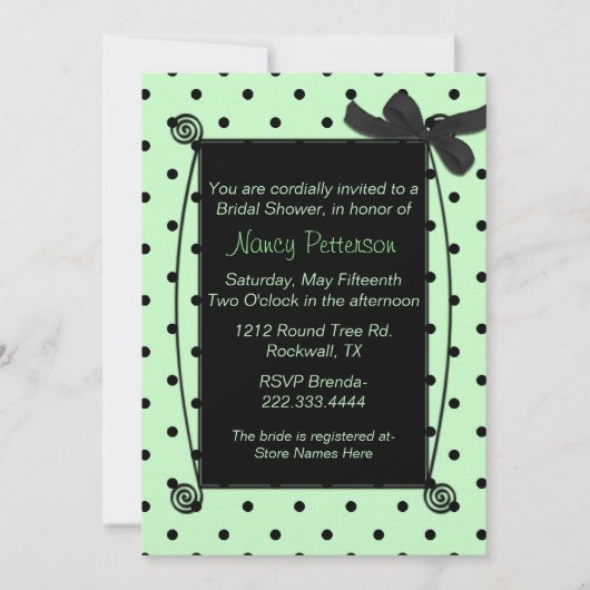 Hübsches Green & Black Polka Dot Brautparty Einladung (Vorderseite)