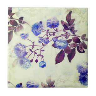 Hübsches Grün mit lila Blumenmuster Fliese