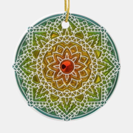 Hübsches Grün und Rot Mandala Weihnachtsgeschenk Keramikornament (Vorne)