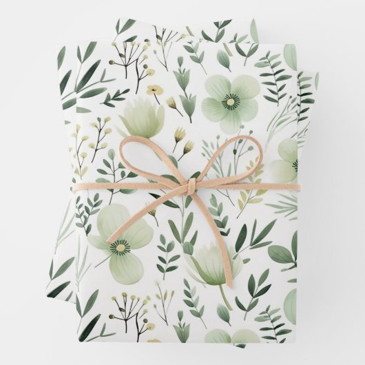 Hübsches grünes botanisches Blumenmuster Geschenkpapier Set (Beispiel)