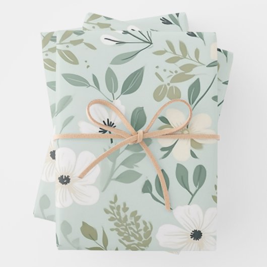 Hübsches grünes botanisches Blumenmuster Geschenkpapier Set (Beispiel)