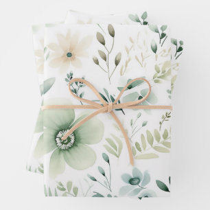 Hübsches grünes botanisches Blumenmuster Geschenkpapier Set