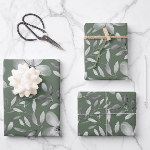 Hübsches grünes botanisches Blumenmuster Geschenkpapier Set