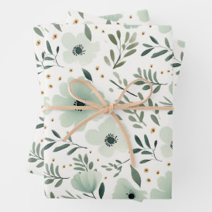 Hübsches grünes botanisches Blumenmuster Geschenkpapier Set
