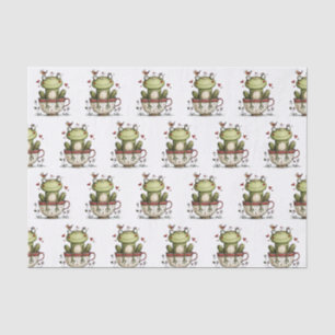 Hübsches grünes Frosch-Tassentassen-Muster Seidenpapier