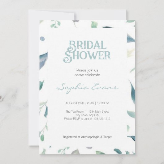 Hübsches Grünes Grenz Weißes Brautparty Einladung (Vorderseite)