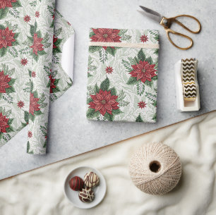Hübsches grünes Toile-Rot-Weihnachts-Blumenmuster Geschenkpapier