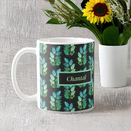 Hübsches Grünes Wassercolordesign Muster mit Namen Kaffeetasse
