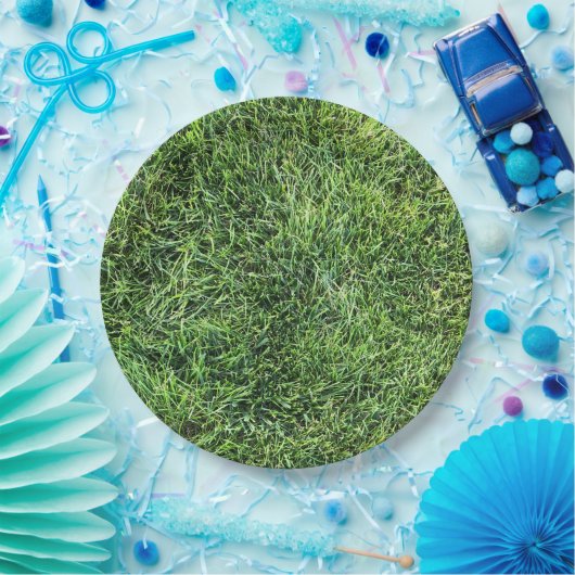 Hübsches Grüngras-Foto-Textur-Muster Spaß Pappteller (Party)