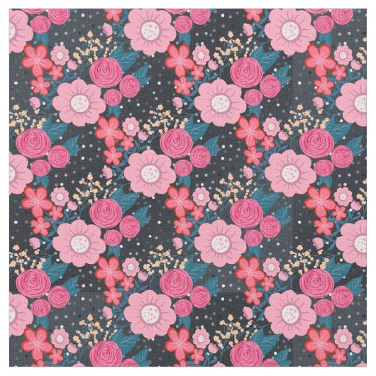 Hübsches gürtelrosa Floral Silber Dots Grau Design Stoff (Nahaufnahme)