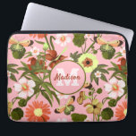 Hübsches, gürtelrosafarbenes Monogramm-Muster Laptopschutzhülle<br><div class="desc">Diese Hübsche Modern Girly Pink Monogram Floral Pattern Laptop-Hülle mit einem Design von Happy People Prints hat viele Blume, Schmetterlinge Blätter und Pflanze auf einem gürtelrosa Hintergrund. Es kann mit Ihrem Namen und Monogramm angepasst werden, indem Sie auf die Schaltfläche Personalisieren klicken. Sie können den Text und sogar den Stil,...</div>