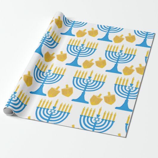 Hübsches Hanukkah Blau und Gold Geschenkpapier (Ungerollt)