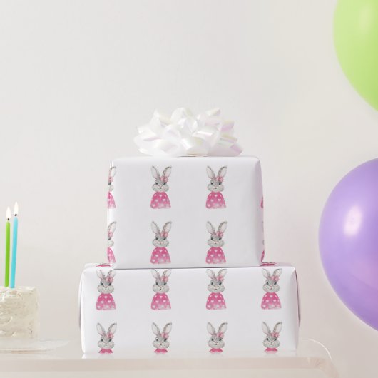 Hübsches Hasen-Pink-Bow-&-Herz-Pulli-Geschenkpapie Geschenkpapier (Partygeschenke)