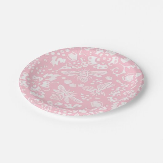 Hübsches, hellrosa Muster des Blumengartens Pappteller (Schrägansicht)
