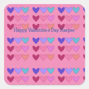 Hübsches Herz farbenfroher Valentinstag Quadratischer Aufkleber