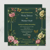 Hübsches Hochzeitsdesign mit grüner Blüte und Schm Einladung (Vorne/Hinten)
