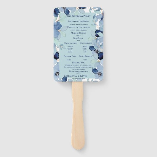 Hübsches Hochzeitsprogramm für Blaublauer Flora Fächer (Rückseite)