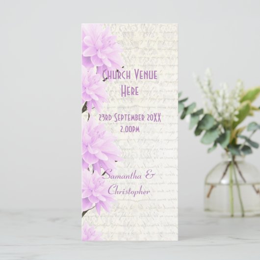 Hübsches Hochzeitsprogramm für die Pastel lila Programm (Stehend Vorderseite)