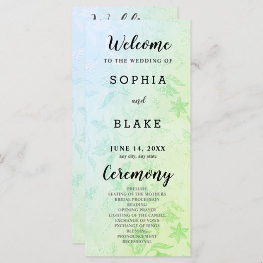 Hübsches Hochzeitsprogramm für grüne und florale M (Vorne/Hinten)