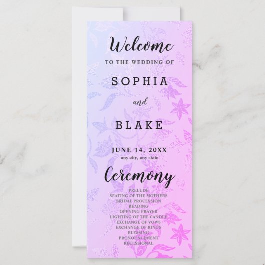 Hübsches Hochzeitsprogramm für Lila und florale Me (Vorderseite)
