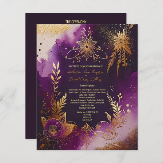 Hübsches Hochzeitsprogramm für Lila Wasserfarben u (Vorne/Hinten)