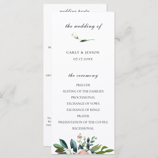 Hübsches Hochzeitsprogramm für Wasserfarben Programm (Vorne/Hinten)