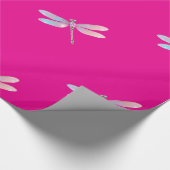 Hübsches Holografisches Pink Dragonfly-Wrapping-Pa Geschenkpapier (Ecke)
